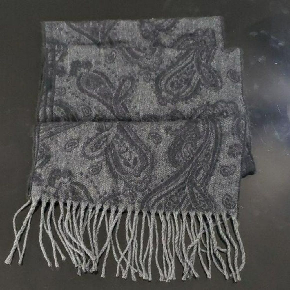 Scarf Gray Black PAISLEY Rayon Woven Jacquard long